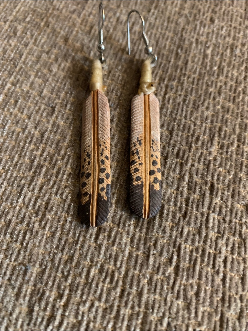 Handcrafted Natural Feather Drop Earrings - Brown & Tan